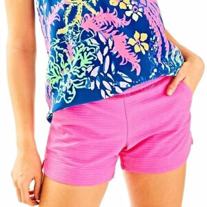 HP! Lilly Pulitzer Adie Shorts With Fringe Tassel Trim In Textured Hot Pink